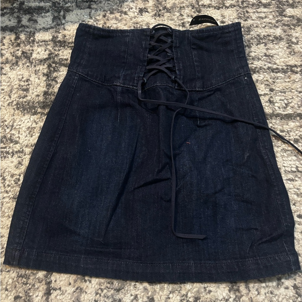 Express Dark Blue Lace-Up Pencil Skirt